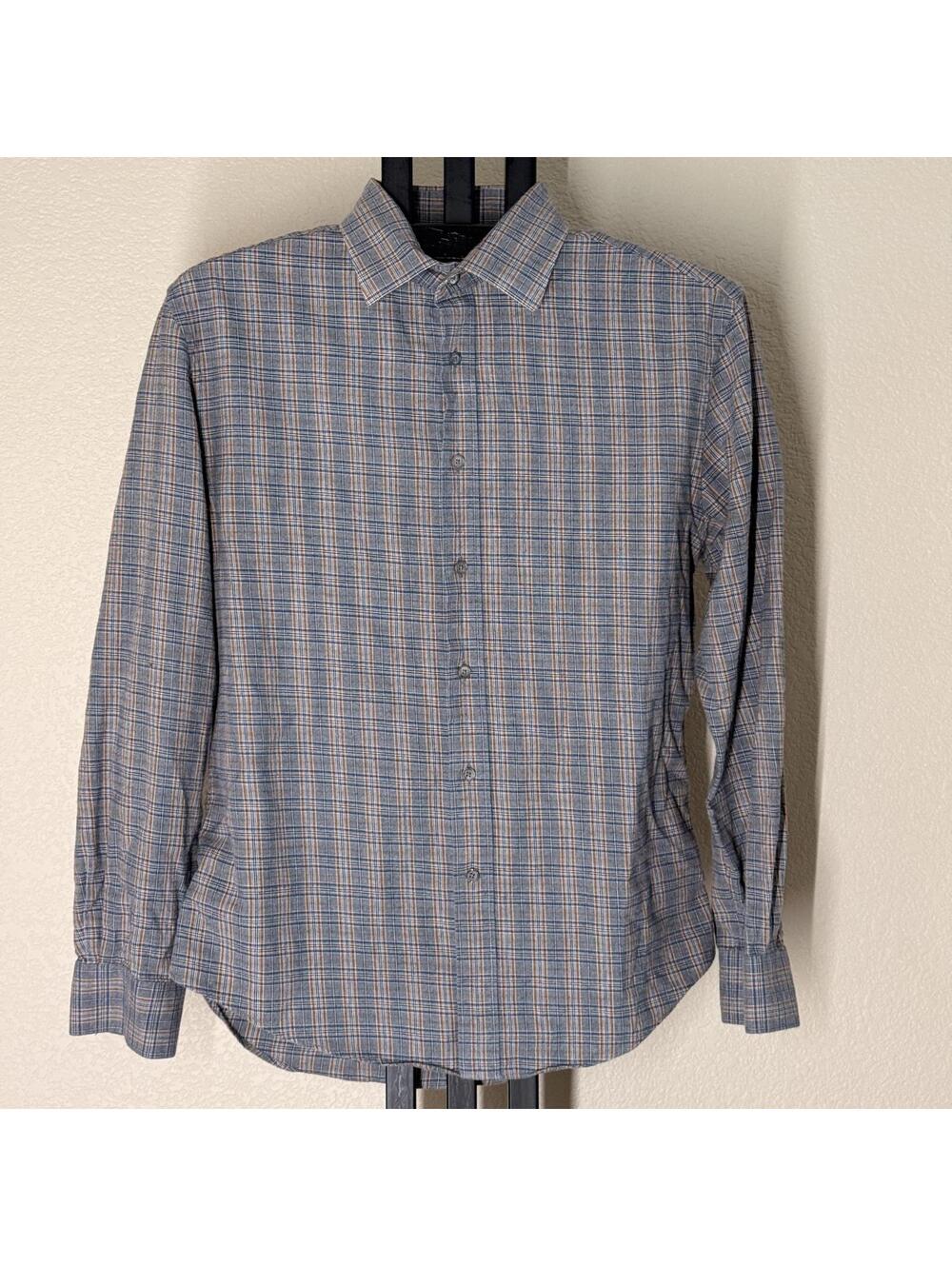 Jos A Bank Reserve Grey Rust Cream Plaid Button Shirt Large Tailored Fit L